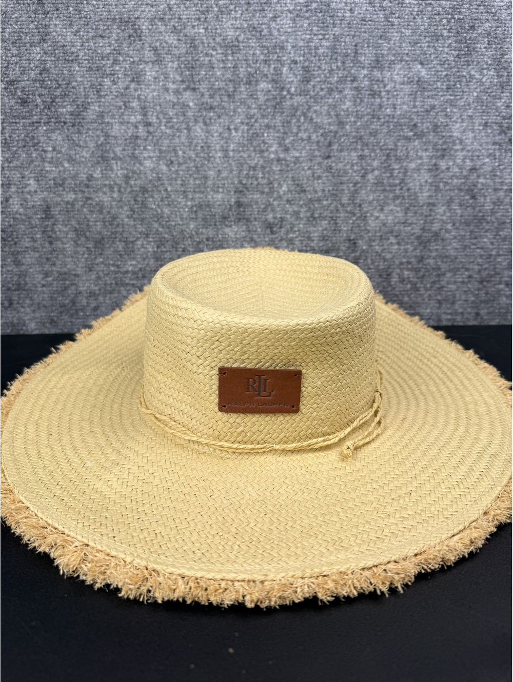 Ralph Lauren Wide Brim Straw Sun Hat with Leather Logo Patch